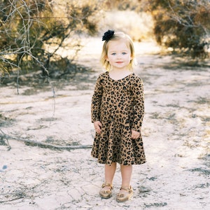 Cheetah Toddler Twirl Dress, Modern Toddler Sweater Dress, Girls Animal Print Dress, Spring Sweater Dress For Toddler, Unique Girls Dress