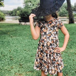 Organic Cotton Fall Floral Twirl Dress, Moody Halloween Dress