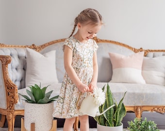 Organic Cotton Big Daisy Floral Twirl Dress For Easter, Girls Daisy Floral Dress, Coordinating Dresses For Spring Sibling Dresses For Easter
