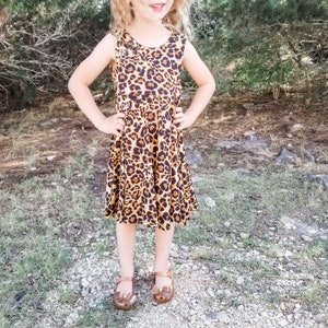 Girls Animal Print Twirl Dress, Brown Cheetah Print Twirl Dress For Summer, Modern Twirl Dresses For Girls, Spring and Summer Twirl Dresses