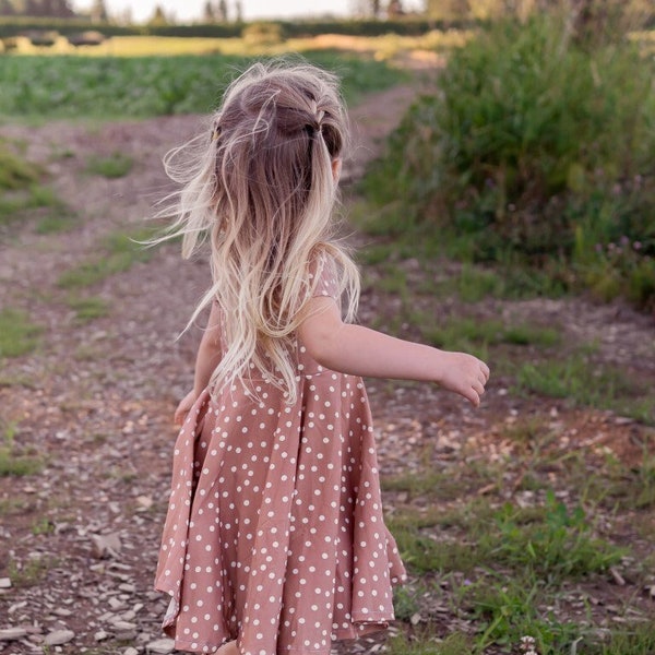 Organic Cotton Rusty Mauve Polka Dot Twirl Dress For Fall Family Photos, Girls Polka Dot Fall Twirl Dress, Coordinating Sibling Dresses