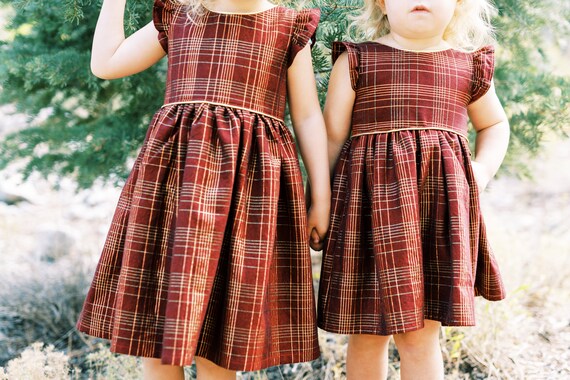 gold and red christmas dress Plaid Dress, Metallic Piping, Holiday Outfit Ball gown