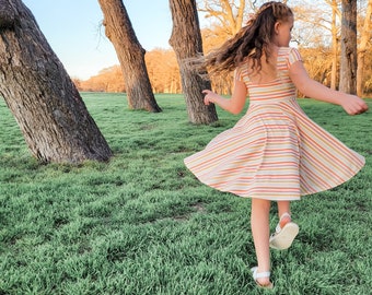 Organic Cotton Stripe Twirl Dress, Spring Boho Dress