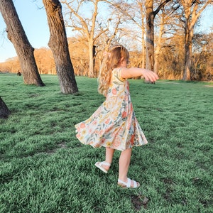 Organic Big Spring Floral Twirl Dress, Girls Floral Twirl Dress For Spring, Organic Cotton Coordinating Easter Twirl Dresses, Unique Dresses image 7