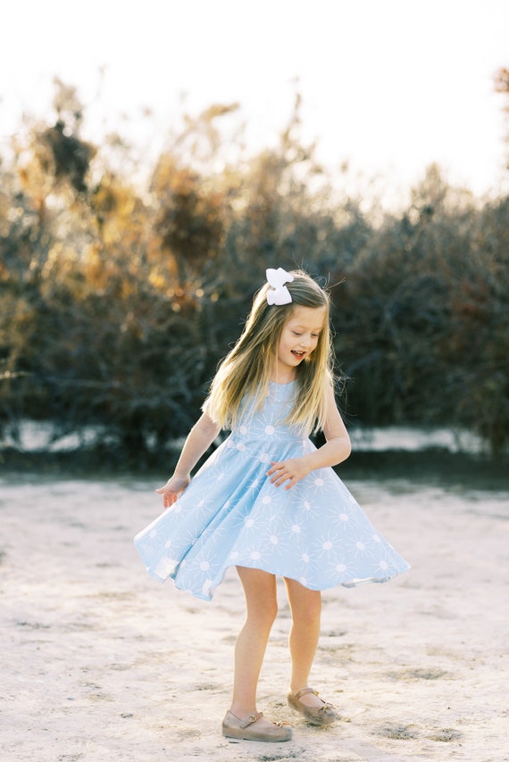 blue twirl dress Blue Sunshine Tie Top Twirl Dress, Girls Summer Dress