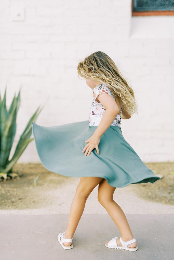 Sage Green Boho Floral Twirl Dress For Fall Family Photos, Girls Boho Twirl Dress With Sage Green Skirt, Coordinating Toddler Twirl Dresses