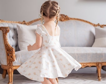 Daisy Spring Time Twirl Dress For Girls, Toddler Twirl Dress With Daisies, Floral Easter Dress, Coordinating Sibling Dresses For Spring