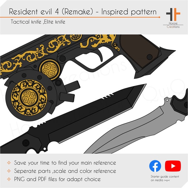 Colecciones de pistolas y cuchillos con gancho de agarre - Resident evil 4 (Remake) / Patrón y plantilla de cosplay