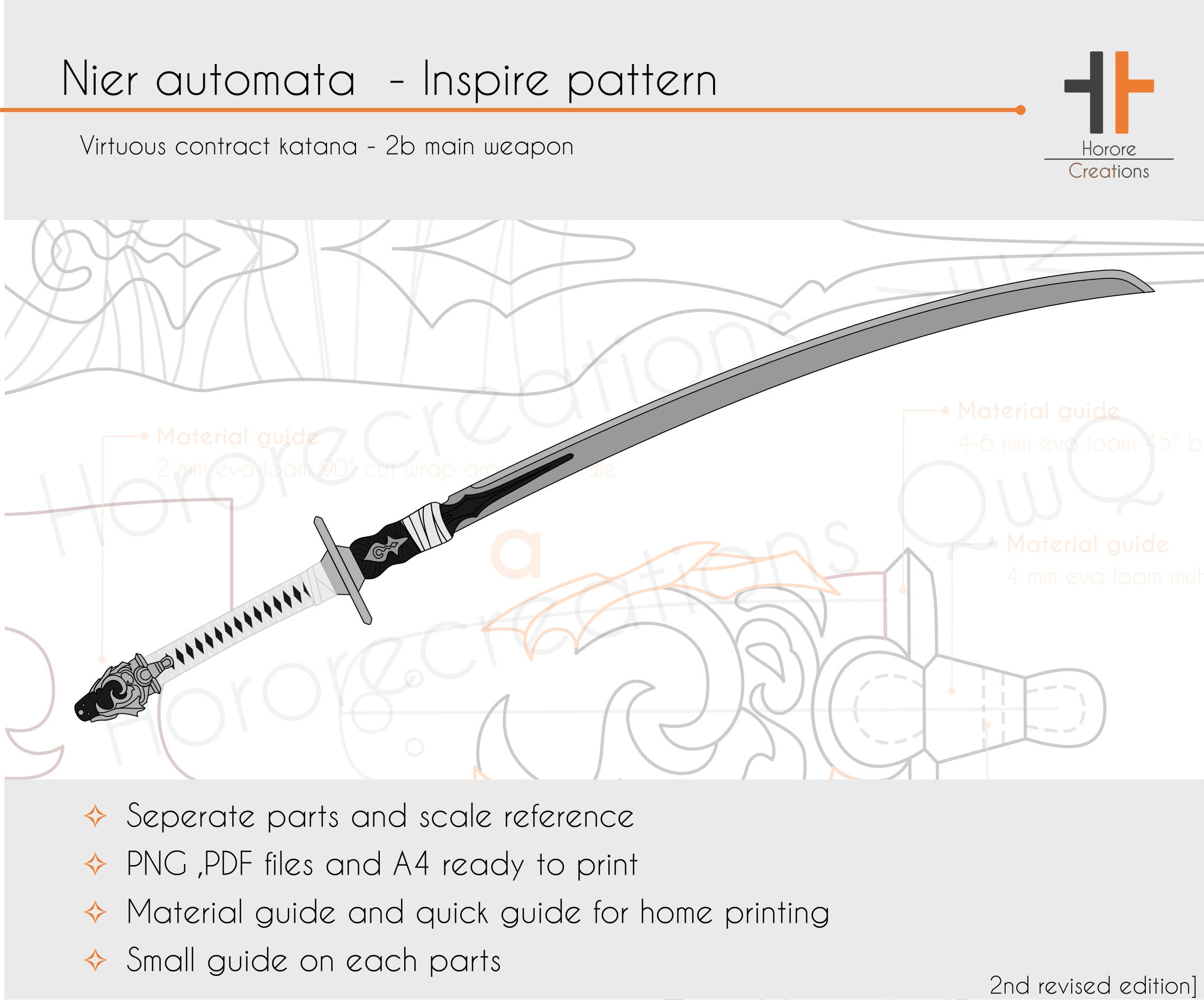2B Virtuous Contract Katana Nier Automata Cosplay Pattern&template - Etsy