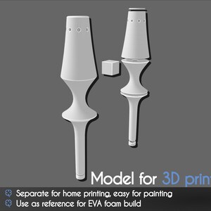 Puede incluir: Modelo 3D de una l&aacute;mpara blanca estilizada, con una pantalla c&oacute;nica y una base larga y delgada. La imagen incluye un cubo separado y el texto "Model for 3D print". Dise&ntilde;ado para impresi&oacute;n dom&eacute;stica y construcciones de espuma EVA.
