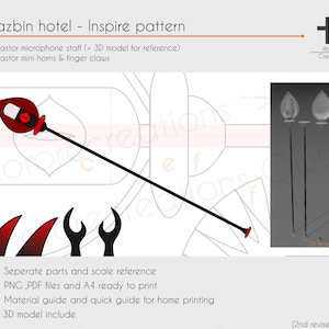 Alastor microphone staff, finger claws and tiny horns Hazbin hotel Cosplay pattern&template image 3