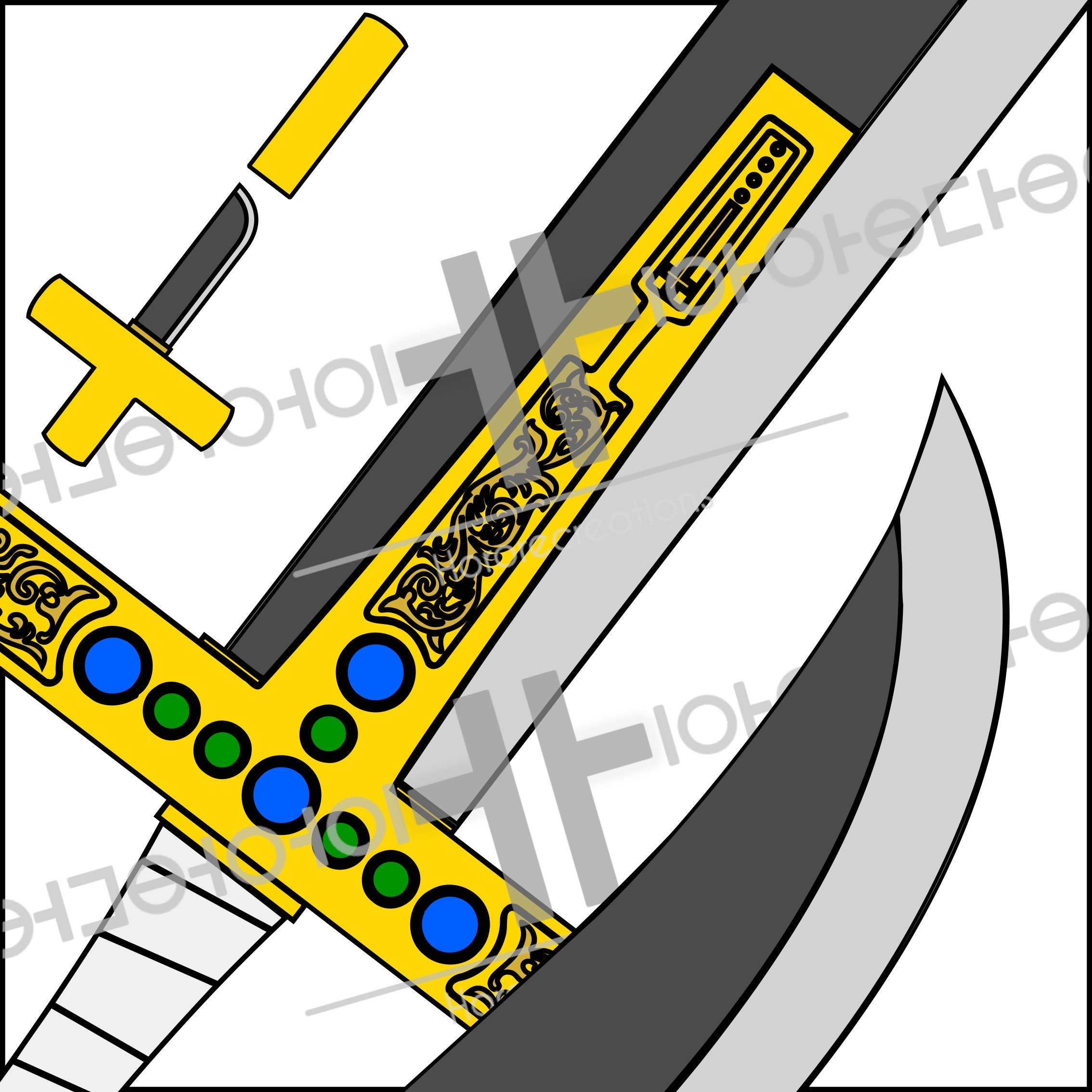 Collector's Edition Yoru Dracule Mihawk Supreme Black Cruciform Foam Sword  Replica Prop - Black, White, Blue, and Gold