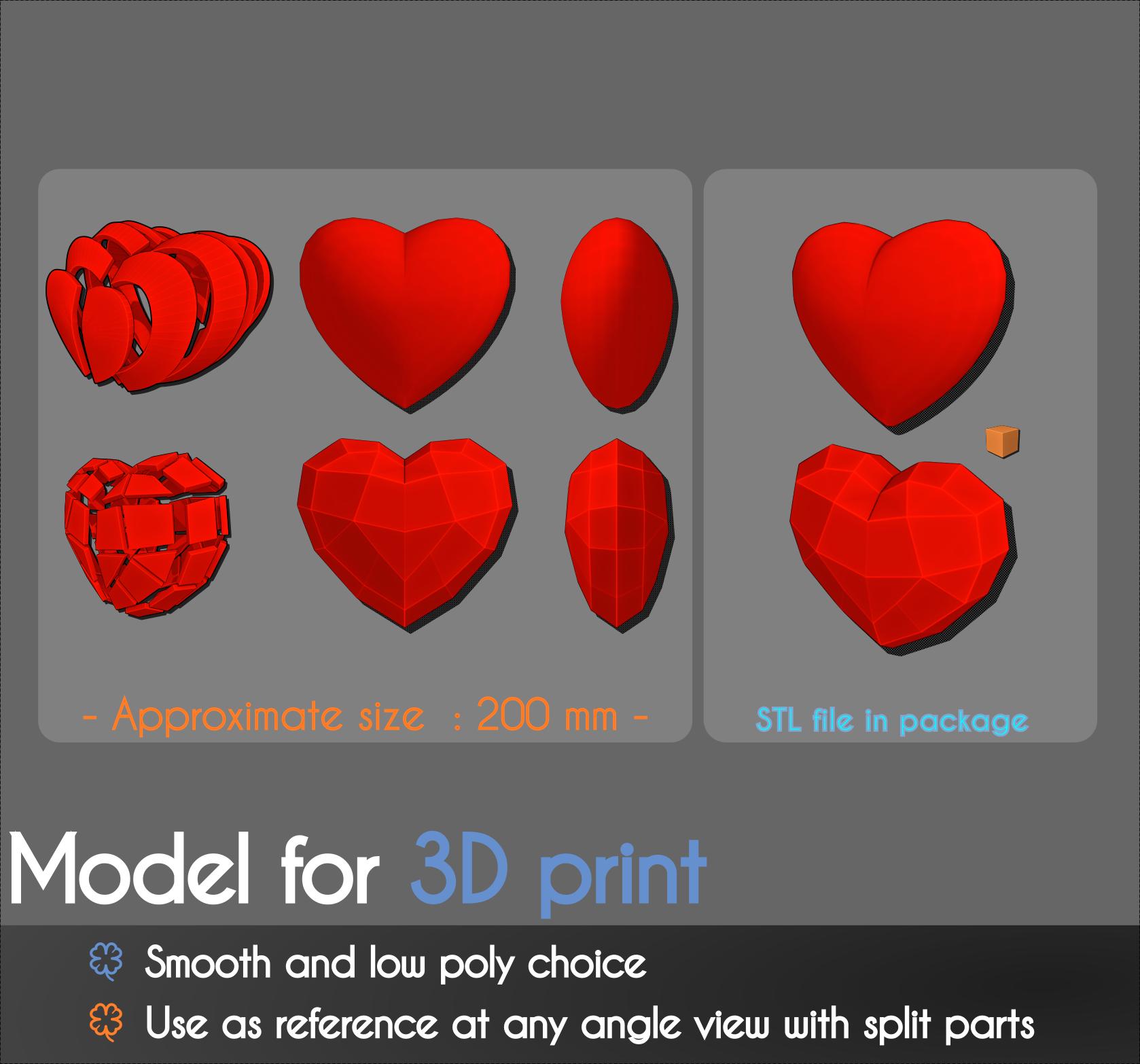 Smooth and Low Poly Heart Shape | Basic Pattern & 3D STL - Etsy