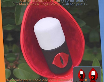 Bastón de micrófono de Alastor demonio, garras en los dedos y pequeños cuernos - Hazbin Hotel / Patrón y plantilla de cosplay + STL 3D