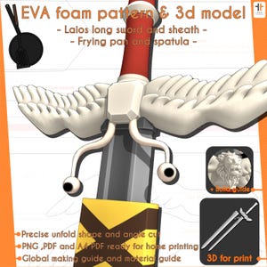 Épée et fourreau de Laios Touden, poêle à frire, spatule (modèle 3D prêt à imprimer) -Dungeon meshi (délicieux dans un donjon) | Motif et modèle de cosplay
