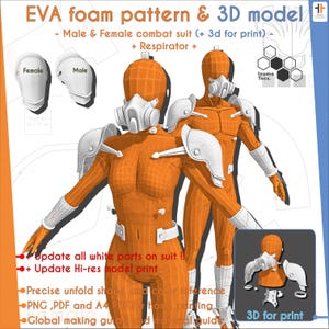 Tuta da combattimento Defense Force per uomo e donna (+ Aggiorna tutte le parti bianche!) - Kaiju No. 8 / Modello e template per cosplay + STL 3D