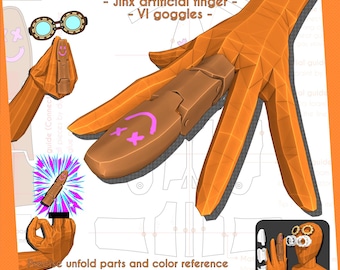 Jinx artificial finger (+ VI Goggles) - League of Legends : Arcane | Cosplay PDF pattern & template + 3D STL for print