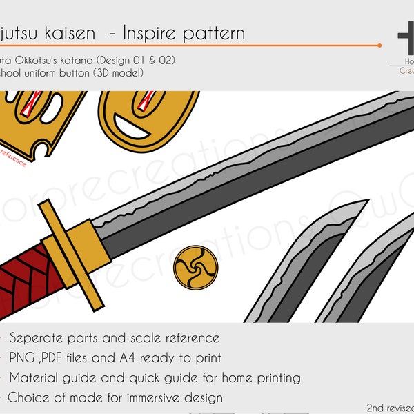 Yuta Okkotsu katana and school uniform button (Katana 2 design include) - Jujutsu kaisen | Cosplay pattern&template