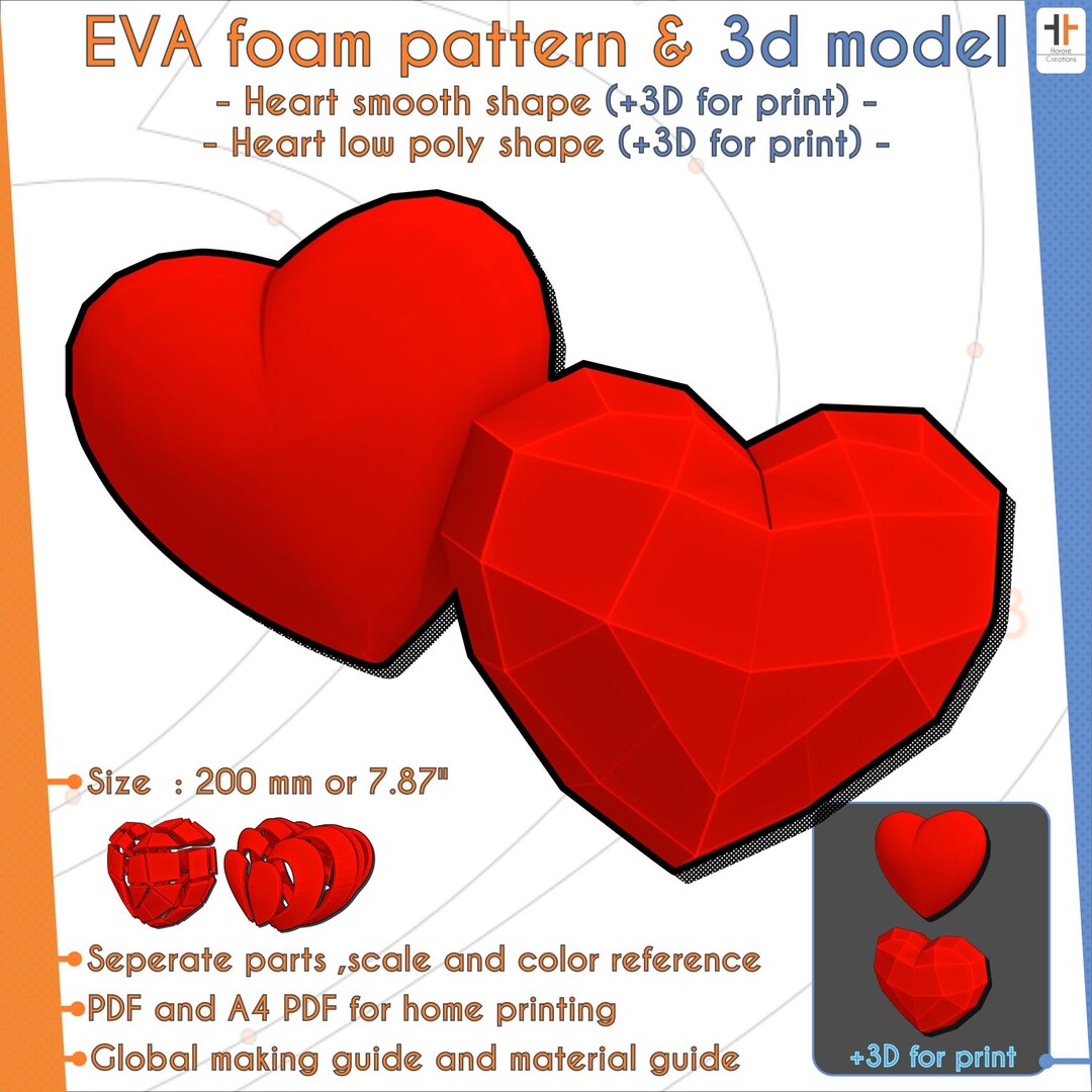 Smooth and Low Poly Heart Shape | Basic Pattern & 3D STL - Etsy