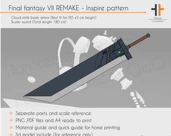 Cloud full armor and buster sword - Final Fantasy VII REMAKE | Inspire cosplay pattern template