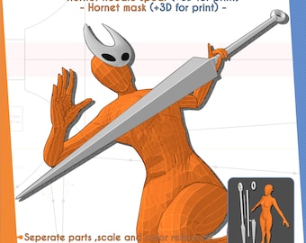 Hornet needle spear (and mask) - Hollow knight silk song | Inspire cosplay pattern template & 3D print