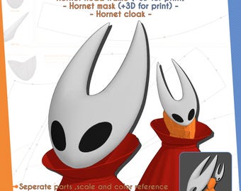Hornet head frame ,mask and cloak - Hollow knight silk song | Inspire cosplay pattern template & 3D print