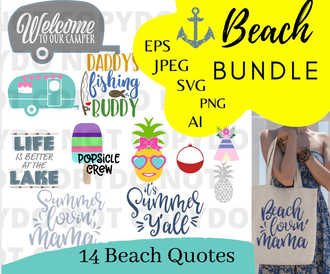Beach Bundle 14 Designs Svg Eps Png Pdf Cut File, Beach Lover Svg ...