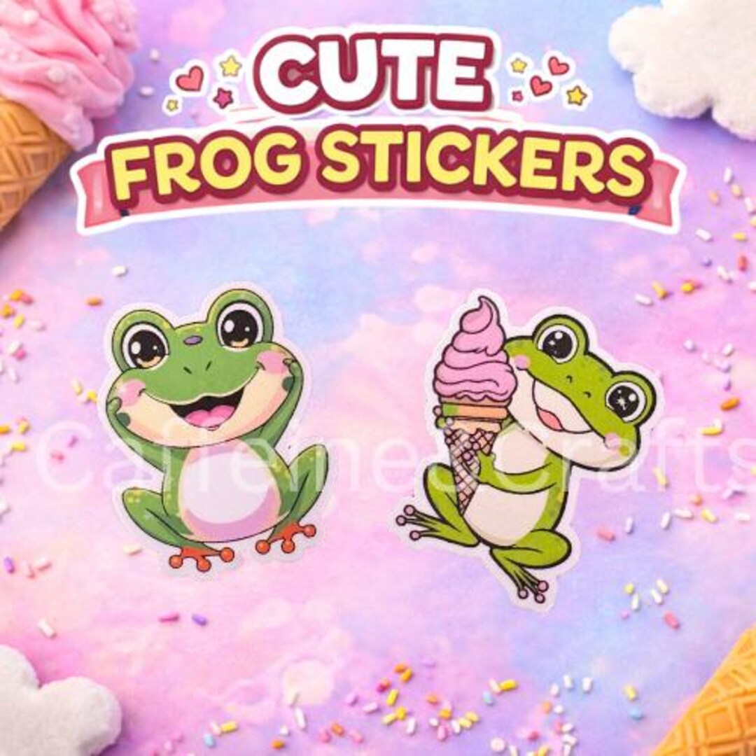 Cute Frog Sticker Set | Kawaii Frog Vinyl Stickers | Frog With Ice ...