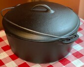 Vintage Unmarked BSR Cast Iron Dutch Oven with Lid, No. 10, 12 5 8 , Restored, Seasoned, Birmingham Stove and Range, Big Stew Pot