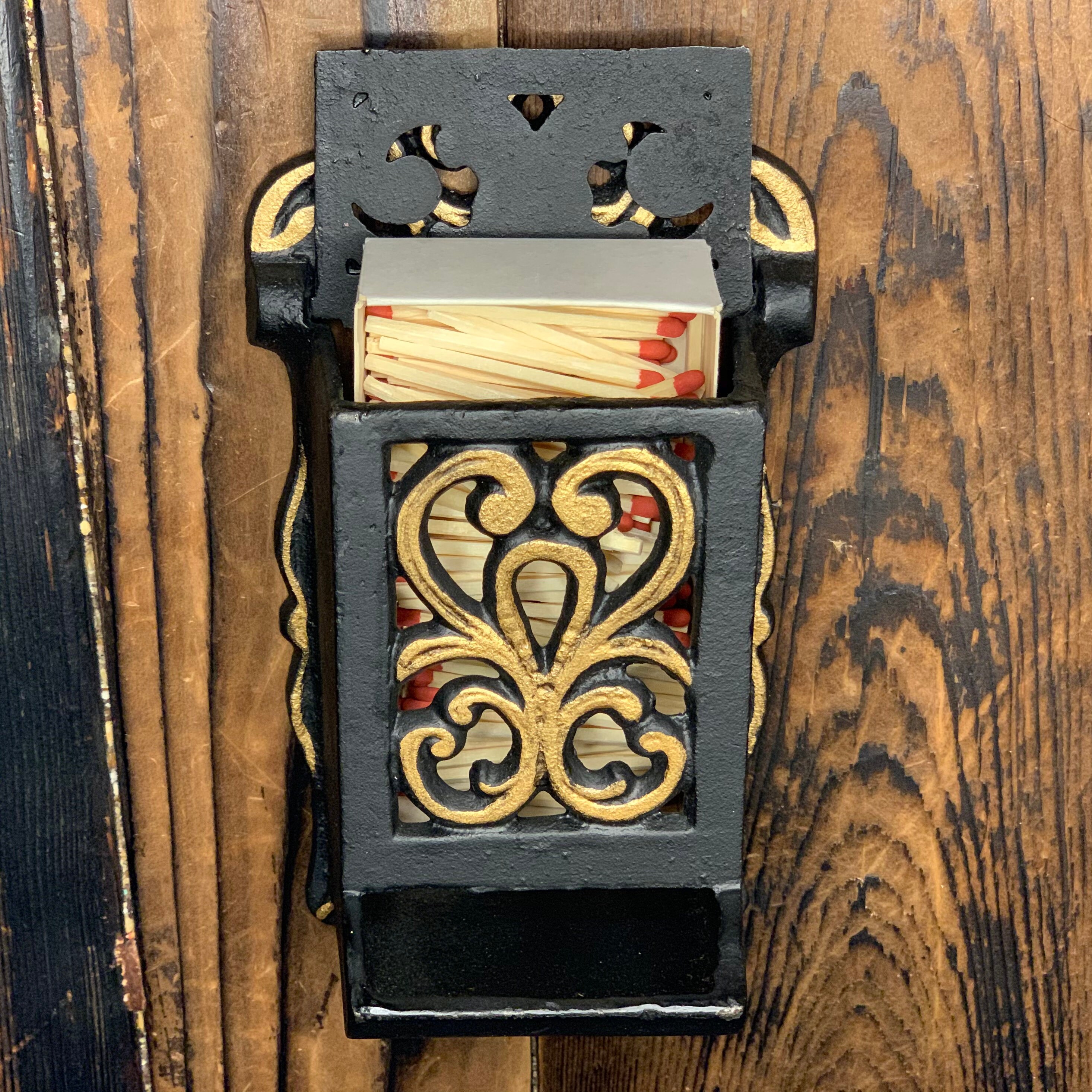 Vintage Cast Iron Matchbox Holder Match Safe Black and Gold Etsy