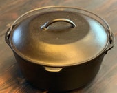 Lodge Cast Iron Dutch Oven with Lid, No. 8 DO, 10 1 4 , Restored, Seasoned, Stew Pot, Vintage Unmarked