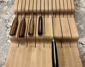 Bloque de cuchillos de madera maciza de arce, organizador para encimera o cajón