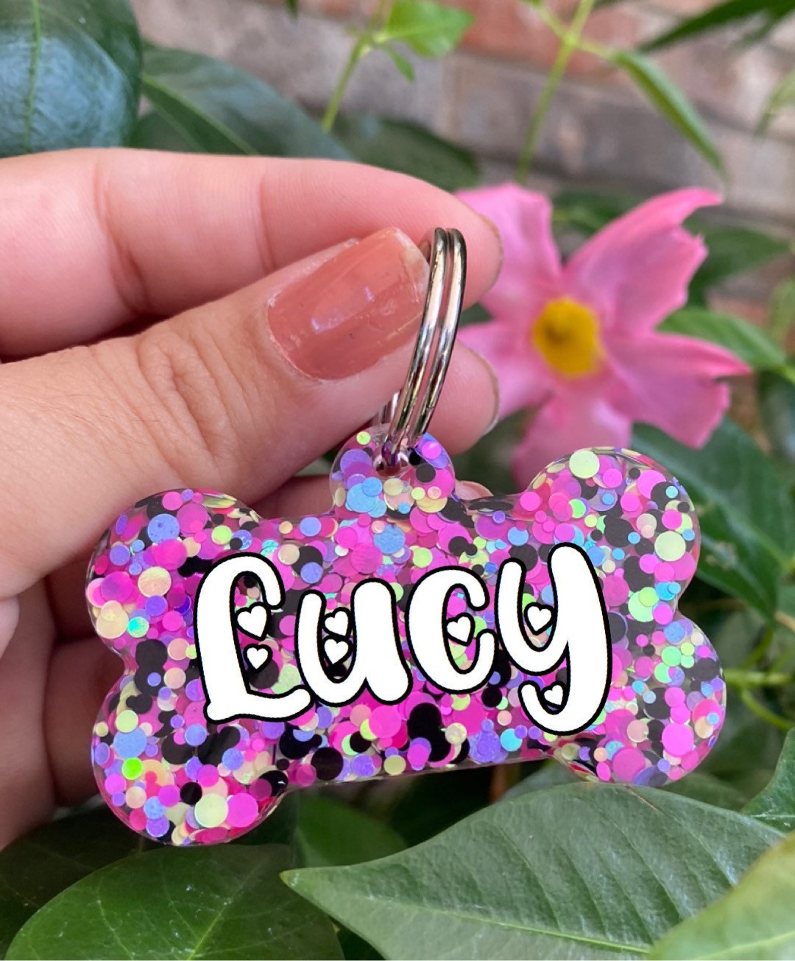 Chunky Glitter Resin Dog Tag IDSparkle Dog Tag IDBone Pet ID Etsy