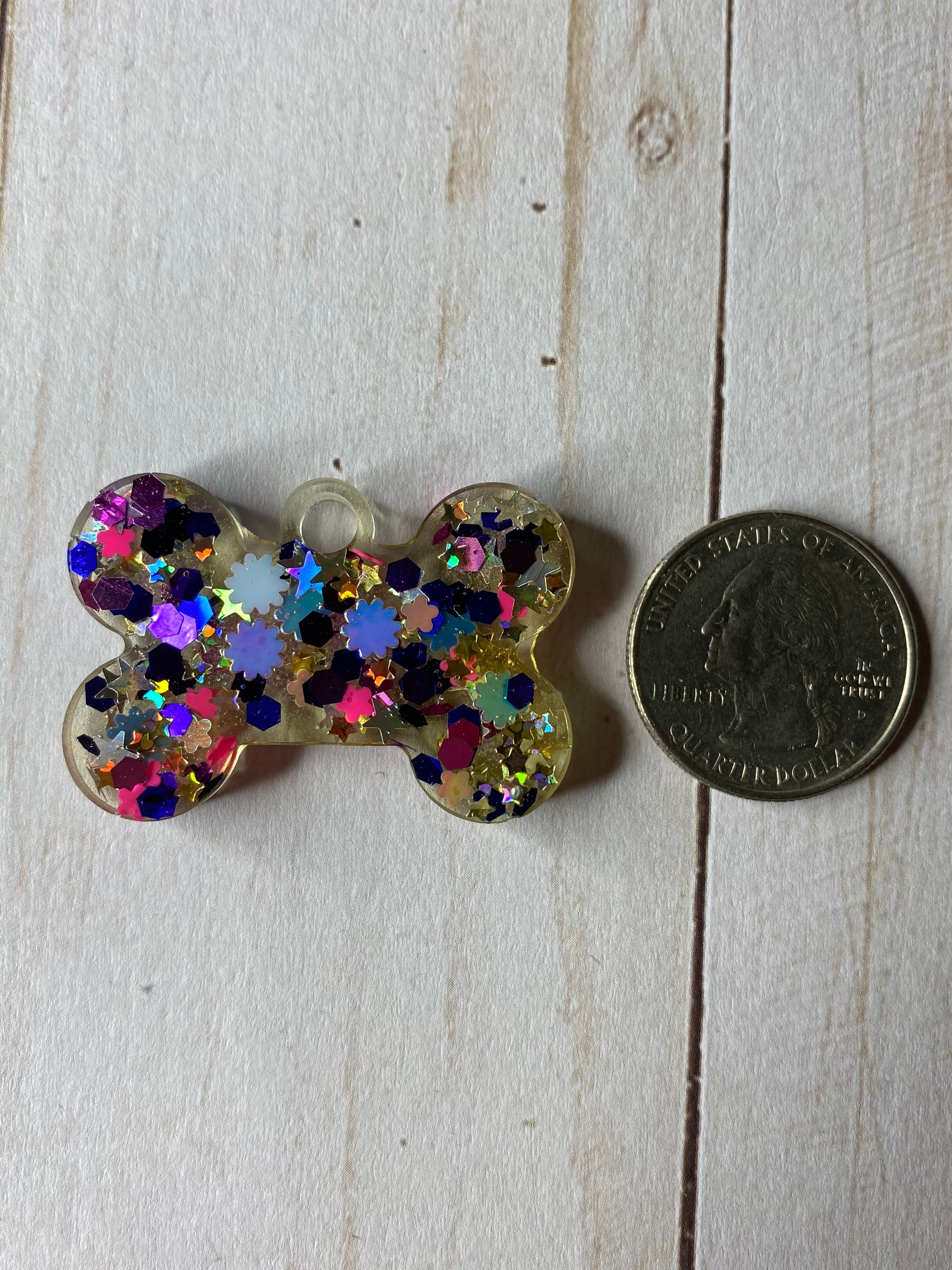 Chunky Glitter Resin Dog Tag IDSparkle Dog Tag IDBone Pet ID Etsy