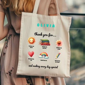 Sac fourre-tout personnalisé pour enseignant - Personnalisable et cadeau de remerciement - Sac pour enseignant pour les enseignants de la maternelle