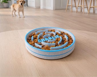 Personalized Slow Feeder Dog Bowl – Custom Name, 3D Printed, Marble Style, Multiple Sizes & Colors