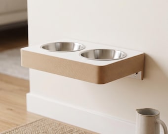 Wall Mounted Dog Bowl Holder, Elevated Double Pet Feeder with Steel Bowls