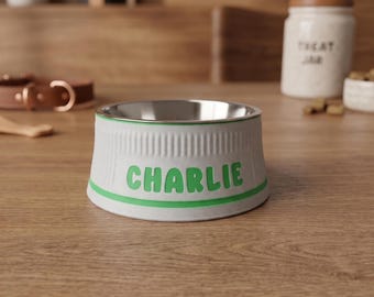 Personalized Raised Dog Bowl with Stainless Steel Insert - Custom Name, 3D Printed Elevated Pet Feeder