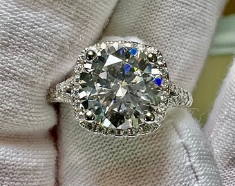 A Certified 3CT Round Brilliant Cut Moissanite Engagement Ring Size 9