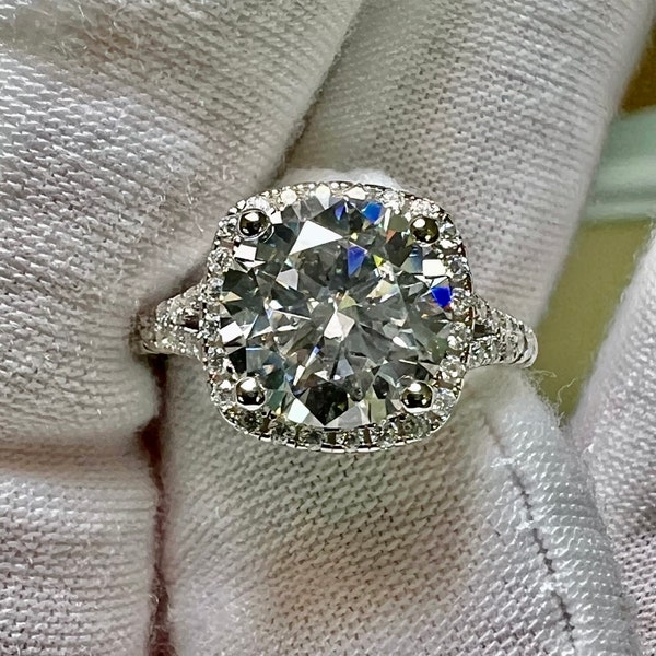 A Certified 3CT Round Brilliant Cut Moissanite Engagement Ring