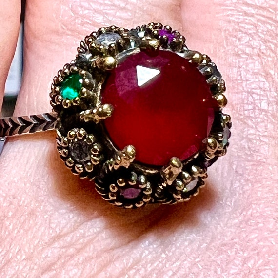 Vintage Earth Mined 5.9CT Red Ruby Halo Ring Enga… - image 4