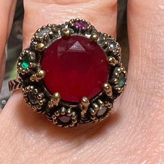 Vintage Earth Mined 5.9CT Red Ruby Halo Ring Enga… - image 2