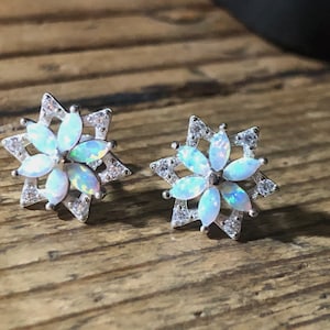 White Opal Snowflake Stud Earrings