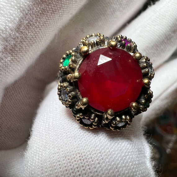 Vintage Earth Mined 5.9CT Red Ruby Halo Ring Enga… - image 6