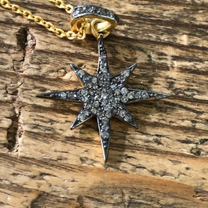 A Handmade 18K Yellow Gold Plated Natural Black Diamond Star Pendant Necklace