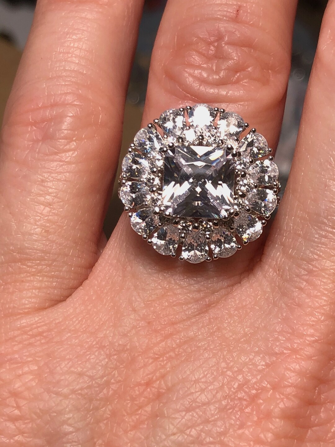 A Sparkling 4CT Cushion Cut Zirconia Double Halo Ring Etsy