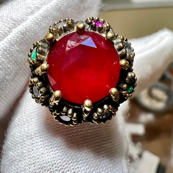 Vintage Earth Mined 5.9CT Red Ruby Halo Ring Enga… - image 9