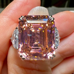 Rare 9.4CT Emerald Cut Padparadscha Sapphire Lab Statement Ring