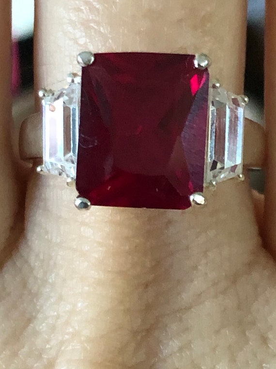 A Vintage 6CT Emerald Cut Red Ruby Ring