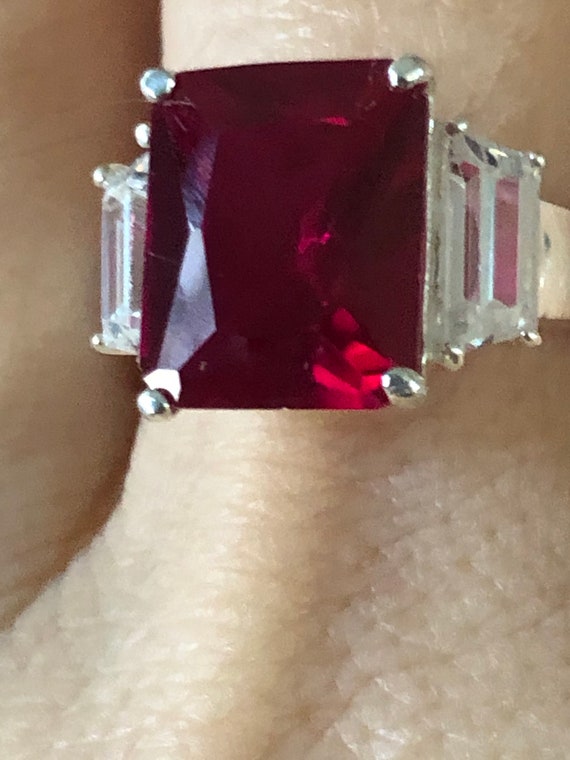 A Vintage 6CT Emerald Cut Red Ruby Ring - image 5